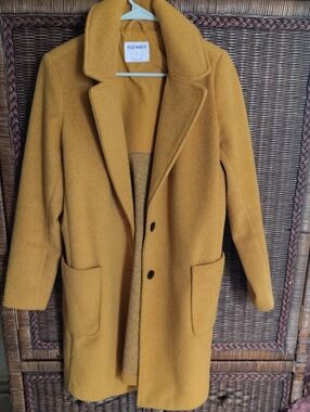 Old Navy Mustard Yellow Wool-Blend Single-Breasted Coat